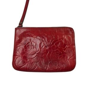 Patricia Nash Red Floral Embossed Leather Wristlet